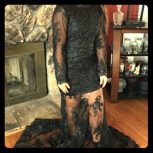 Laced covered midi dress see through lace